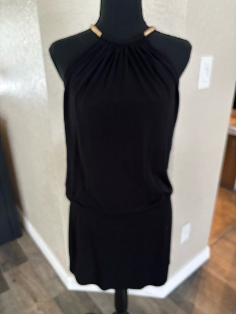 Jessica Simpson Black Halter Dress with Gold Neck Accents